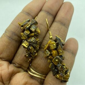 Gold Tone Tiger Eye Vine Dangle Earrings